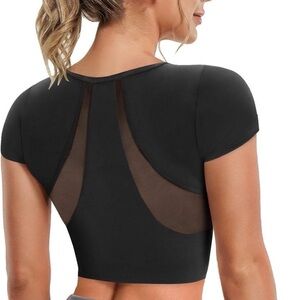 TrainingGirl Women's Slim Fit Workout Mesh Back Yoga Crop Top